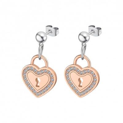 Lotus Orecchini Donna Acciaio Rosè Cuore Lucchetto