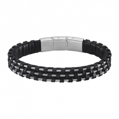 Lotus Bracciale Uomo Pelle Nera e Acciaio Con Magnete