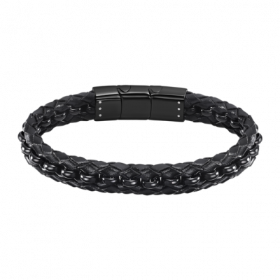 Lotus Bracciale Uomo Pelle Nero e Acciaio Pvd Nero