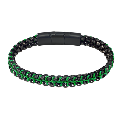 Lotus Bracciale Acciaio Pvd Nero e Spago Verde