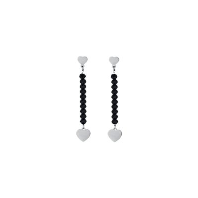 Luca Barra Orecchini Acciaio Cristalli Neri e Cuore