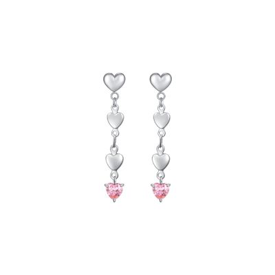 Luca Barra Orecchini Acciaio Cuori e Zircone Rosa