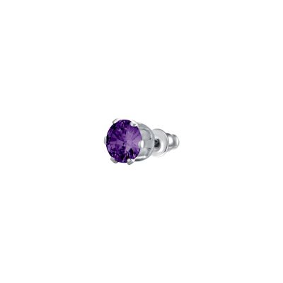 Luca Barra Mono Orecchino Acciaio Zircone Viola 5 mm