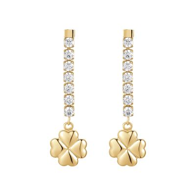 Luca Barra Orecchini Acciaio Gold Quadrifoglio e Zirconi