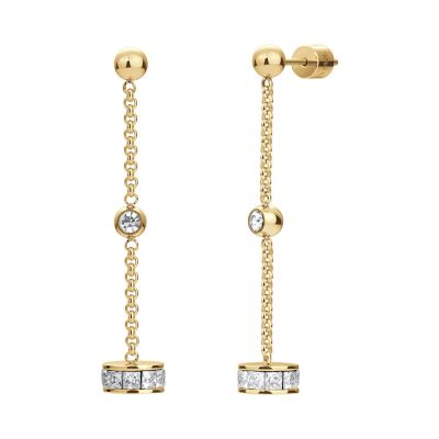 Luca Barra Orecchini Acciaio Gold Elemento Zirconi Bianchi