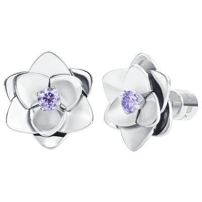 Luca Barra Orecchini Acciaio Fiore con Zircone Viola