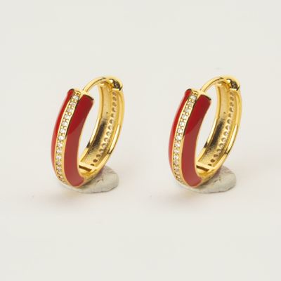 Barbieri Orecchini Metallo Dorato Lacca Rossa e Zirconi