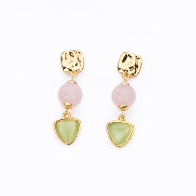 Barbieri Orecchini Metallo Dorato Pietra e Quarzo