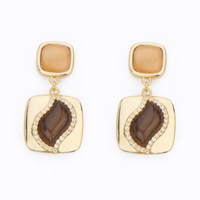 Barbieri Orecchini Metallo Dorato Foglia e Zirconi