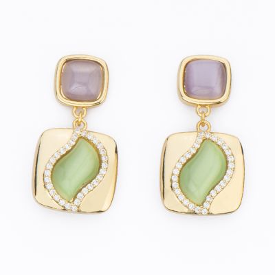 Barbieri Orecchini Metallo Dorato Foglia e Zirconi