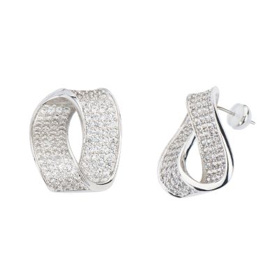 Barbieri Orecchini Metallo Rodiato Fasce Zirconate