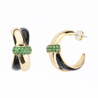 Barbieri Orecchini Metallo Dorato Smalto e Zirconi