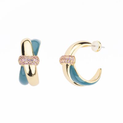 Barbieri Orecchini Metallo Dorato Smalto e Zirconi