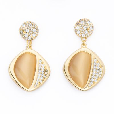 Barbieri Orecchini Metallo Dorato Zirconi e Cat Eye