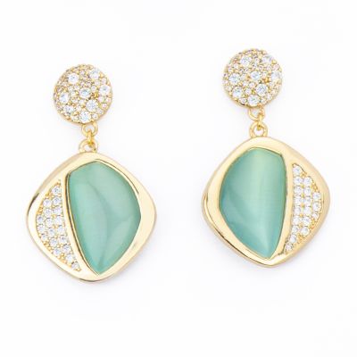 Barbieri Orecchini Metallo Dorato Zirconi e Cat Eye