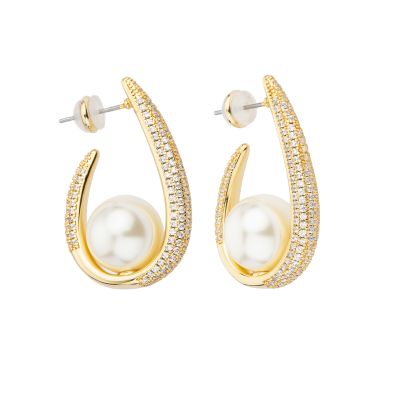 Barbieri Orecchini Metallo Gold Perla e Zirconi