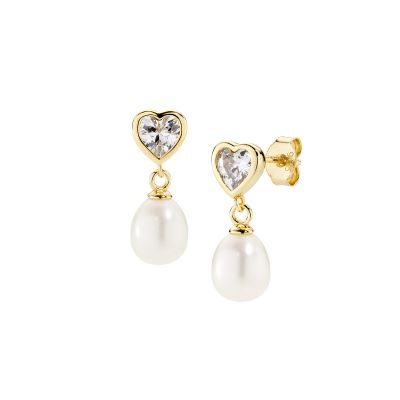 Amen Orecchini Argento Gold Cuore e Perla