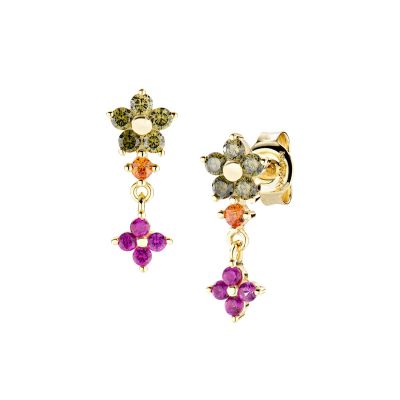 Amen Orecchini Argento Gold FIori Multicolor
