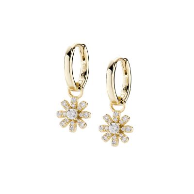 Amen Cerchi Argento Gold Pendente Fiore Di Zirconi