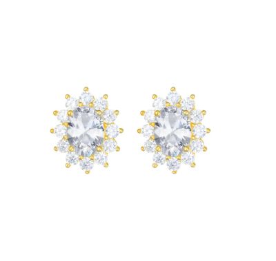 Amen Orecchini Argento Gold Cristalli Bianchi