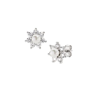 Amen Orecchini Argento Fiore di Zirconi e Perla