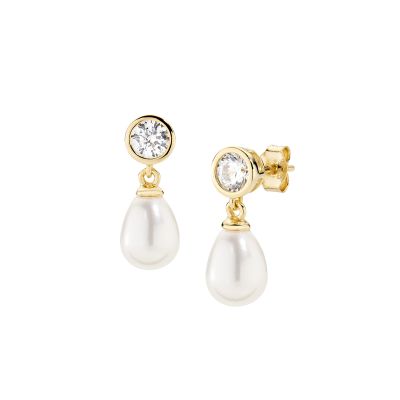 Amen Orecchini Argento Gold Zircone e Perla