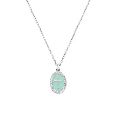 Amen Collana Ottone Croce Smalto Verde