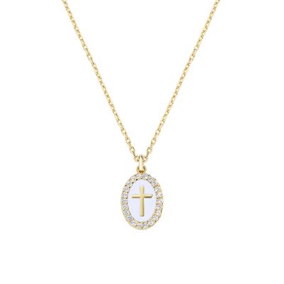 Amen Collana Ottone Gold Croce Smalto Bianco