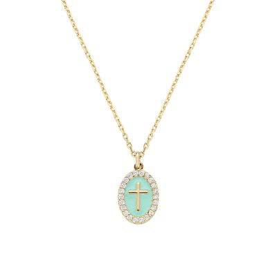 Amen Collana Ottone Gold Croce Smalto Verde