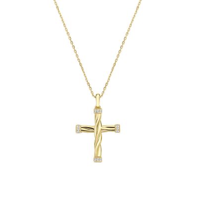 Amen Collana Ottone Gold Croce con Zirconi