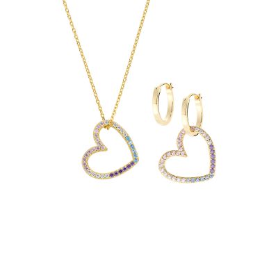 Amen Set Collana+Orecchini Ottone Dorato Cuore Multicolor