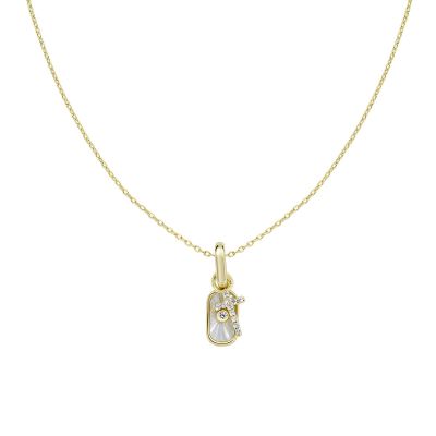 Amen Collana Ottone Gold Madreperla e Croce