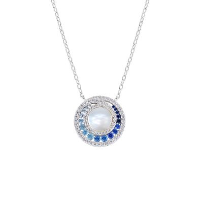 Amen Collana Ottone Madreperla e Zirconi Blu