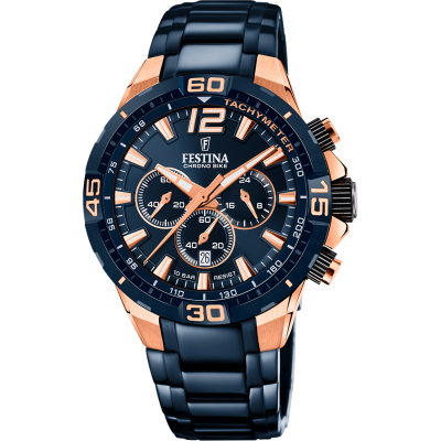Festina Orologio Cronografo Acciaio Blu-Rosè Quadrante Blu