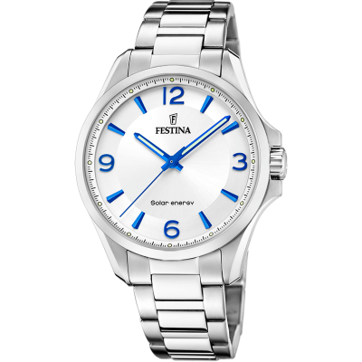Festina Orologio Solare Acciaio Solo Tempo Quadrante Bianco