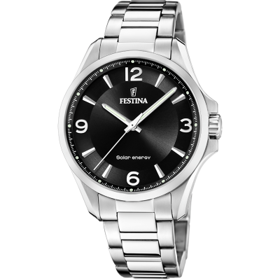 Festina Orologio Solare Acciaio Solo Tempo Quadrante Nero