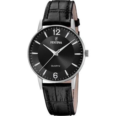 Festina Orologio Solo Tempo Acciaio Pelle Nero