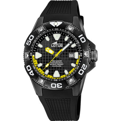 Lotus Orologio Solo Tempo Diver Acciaio Nero e Silicone