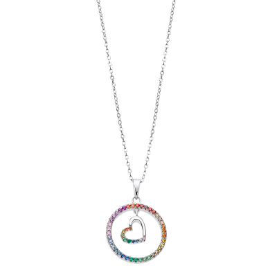 Lotus Collana Argento Rodiato Cerchio con Cuore