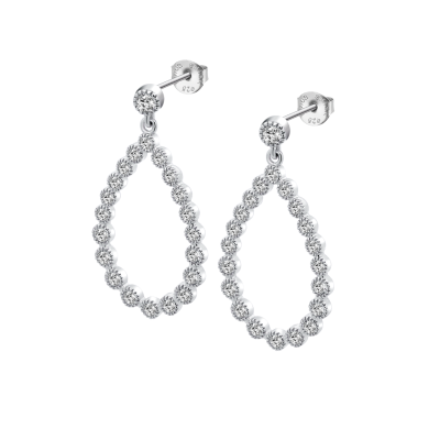 Lotus Orecchini Argento Pendente Goccia con Cristalli