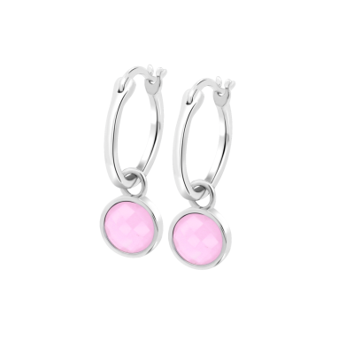 Lotus Orecchini Cerchietto Argento con Cristallo Rosa