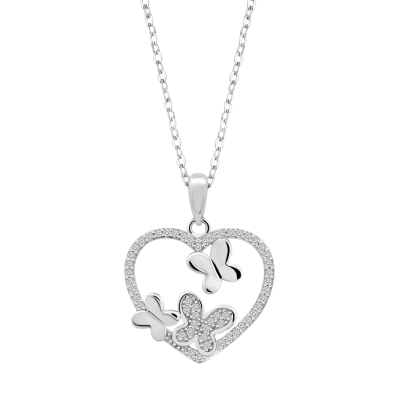 Lotus Collana Argento Cuore con Farfalle