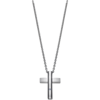 Lotus Collana Acciaio con Croce e Zircone