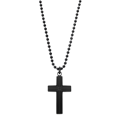 Lotus Collana Acciaio con Croce Pvd Nero
