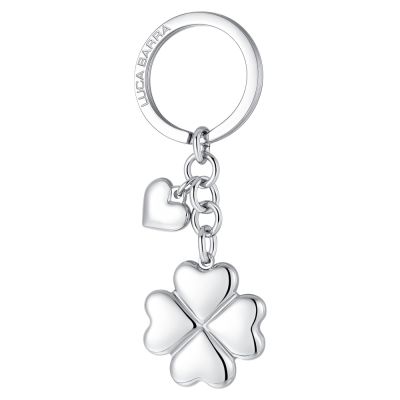 Luca Barra Portachiavi Acciaio Quadrifoglio e Cuore