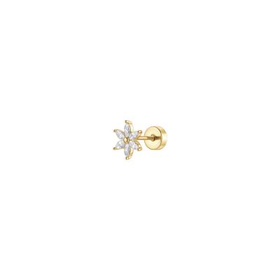 Luca Barra Piercing Acciaio Gold Fiore e Cristalli Bianchi