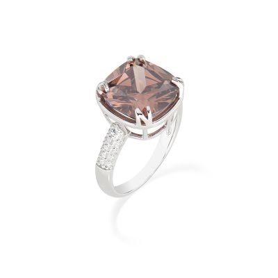 Amen Anello Argento Cristallo Marrone e Zirconi