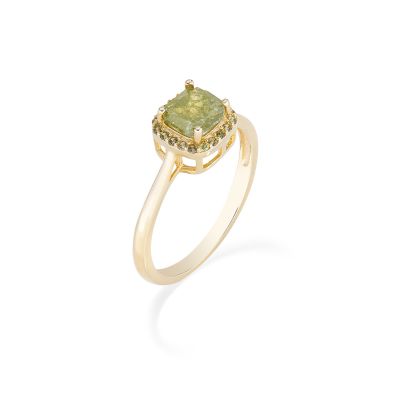 Amen Anello Regolabile Argento Gold Stone Verde