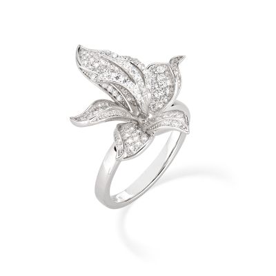 Amen Anello Argento Orchidea Zirconi Bianchi