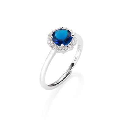 Amen Anello Regolabile Argento Zircone Blu